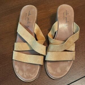 Mila Paoli Block Heel Sandal Women 9.5 / 42 Tan Suede Slide Italy
